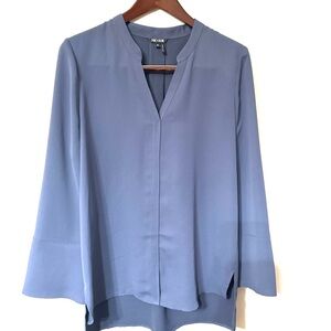 NIC+ZOE Women's Blue V-Neck Blouse  M Long Sleeve Academia Office Career Top